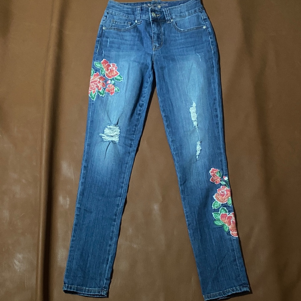 Melissa McCarthy Blue Jeans with Floral Embroidery